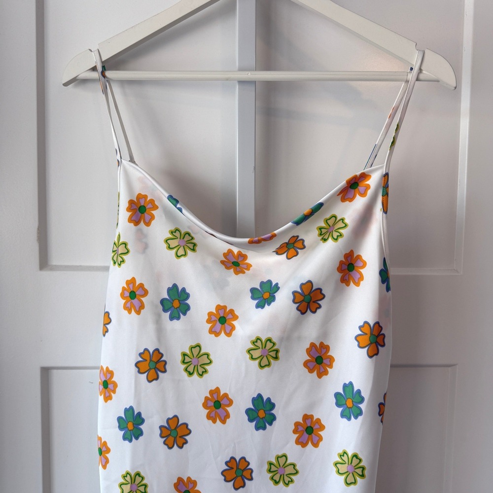Cotton On‎ White Retro Floral Cowl Neck Slip Mini Dress Small - Picture 3 of 6